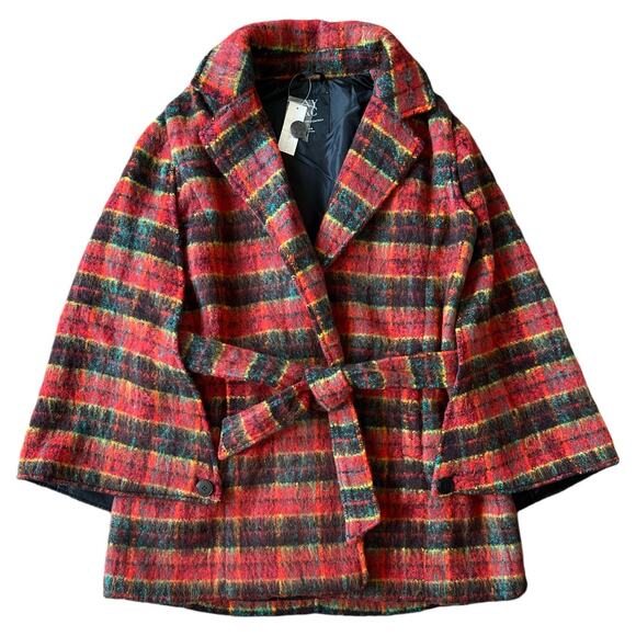 New York & Company Plaid Belted Wool-Blend Cape Jacket, XS/S - Picture 1 of 8